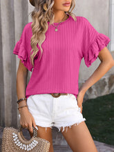 Pink Ruffle Sleeve Womens Top Polyester Stretchy Material