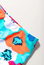 Pink ruffled bikini top with floral high waisted swimsuit set