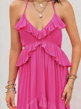Pink Ruffled Halter Maxi Dress in Viscose