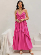 Pink Ruffled Halter Maxi Dress in Viscose Maxi Dresses