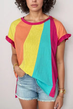 Pink Ruffled Sleeve Dress and Colorful Striped T Shirts for Women Multicolor