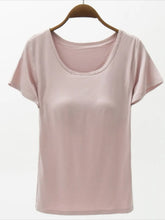 Pink Scoop Neck T Shirt with Built In Bra for Women Dusty Pink