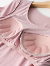 Pink Scoop Neck T Shirt with Built In Bra for Women