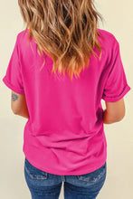 Pink sequin bow t-shirt with dragonfly pattern and v-neck