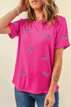Pink Sequin Bow T-Shirt with Dragonfly Pattern for Women Woman T Shirts