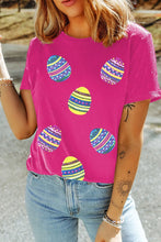Pink Sequin Easter Egg T-Shirt for Women Hot Pink