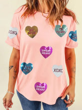 Pink Sequin Heart T-Shirt for Women Blush Pink Woman T Shirts