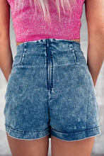 High-waisted acid wash denim shorts in blue from Pink Sequin collection