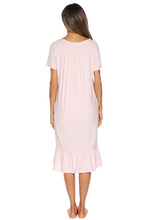 Pink Short Sleeve Buttoned Nightgown with Lace Trim