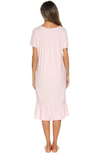 Pink Short Sleeve Buttoned Nightgown with Lace Trim