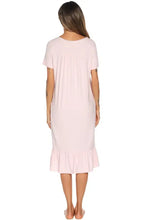 Pink Short Sleeve Buttoned Nightgown with Lace Trim Dresses
