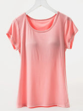 Pink Short Sleeve T-Shirt with Built-In Bra Cups