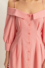 Pink Spaghetti Strap Mini Dress with Buttons and Pockets