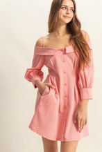 Pink Spaghetti Strap Mini Dress with Buttons and Pockets Coral
