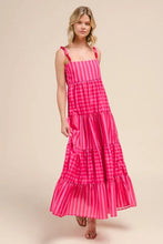 Pink Tiered Maxi Dress with Colorful Chain Strap