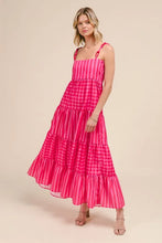 Pink Tiered Maxi Dress with Colorful Chain Strap