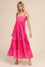 Pink Tiered Maxi Dress with Colorful Chain Strap