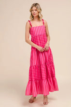Pink Tiered Maxi Dress with Colorful Chain Strap PINK RED