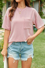 Pink Striped Corduroy Pocket Tee for Women Blush Pink