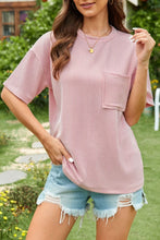 Pink Striped Corduroy Pocket Tee for Women