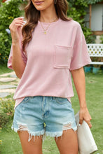 Pink Striped Corduroy Pocket Tee for Women