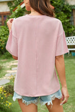 Pink Striped Corduroy Pocket Tee for Women