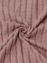 Pink Striped Floral Sleeve Ribbed Knit V Neck Top for Women