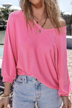 Pink Striped Off Shoulder Long Sleeve Top for Women