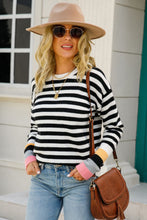 Pink Striped Sweater with Long Sleeve Length and Round Neck