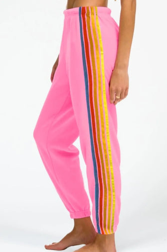 Pink Sweatpants with Rainbow Side Stripes for Women Pink