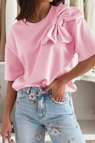 Pink T-Shirt with Bow Detail for Women Blush Pink Woman T Shirts