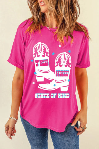 Pink T-Shirt with Cowboy Boot Graphic for Women Hot Pink