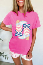 Pink T-Shirt with Cowboy Boot Graphic for Women Woman T Shirts