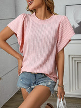 Pink Textured Flutter Sleeve Top for Women Blush Pink