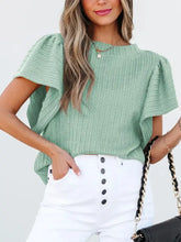 Top rosa con mangas acampanadas texturizadas para mujer Camisetas Gum Leaf Woman