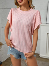 Pink Textured Flutter Sleeve Top for Women
