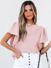 Pink Textured Flutter Sleeve Top for Women