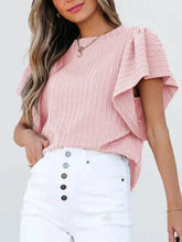 Pink Textured Flutter Sleeve Top for Women Woman T Shirts