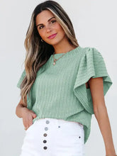 Top rosa con mangas acampanadas texturizadas para mujer Camisetas para mujer