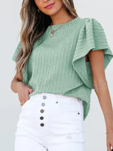Top rosa con mangas acampanadas texturizadas para mujer Camisetas para mujer