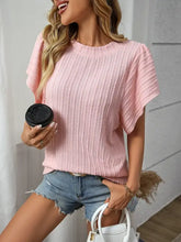 Pink Textured Flutter Sleeve Top for Women Woman T Shirts