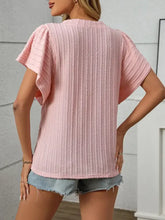 Pink Textured Flutter Sleeve Top for Women Woman T Shirts
