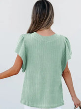Top rosa con mangas acampanadas texturizadas para mujer Camisetas para mujer