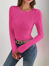 Pink Textured Long Sleeve Top for Women Hot Pink