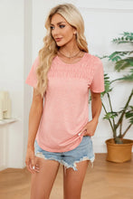 Pink Textured Ruched Short Sleeve Top for Women