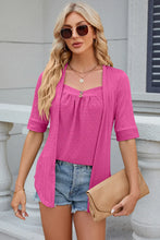 Pink Textured Ruched Top for Women with Medium Sleeve Length