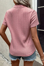 Pink Textured Short Sleeve V Neck Polo Shirt for Women