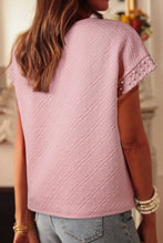 Pink Textured T Shirt with Pearl Embellished Flower Sleeves