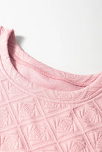 Pink Textured T Shirt with Pearl Embellished Flower Sleeves
