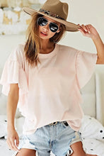 Pink Thermal Knit Top with Ruffled Sleeves for Women PINK